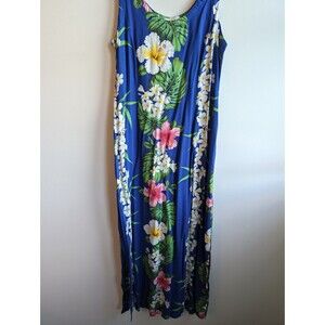 Aloha Hut Dress Women's Size Small Blue Floral Laces Spaghetti Straps Hawaiian